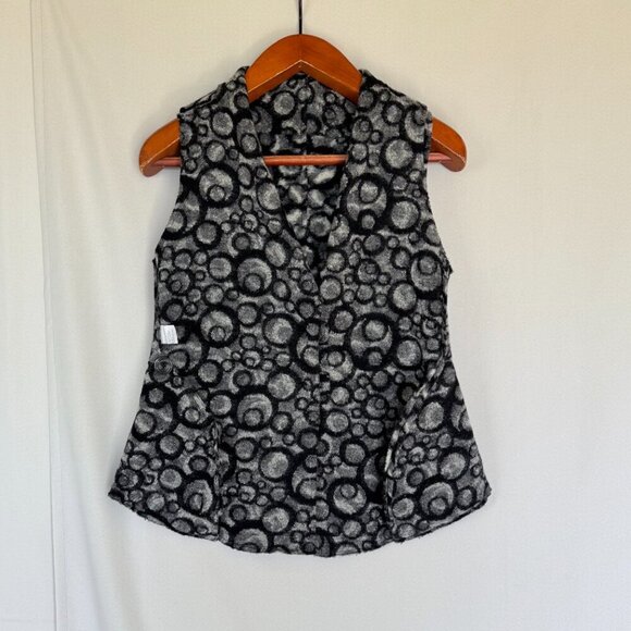 Cut Loose Black Gray White Abstract Circle Print 100% Felted Wool Vest Size S - Picture 7 of 11